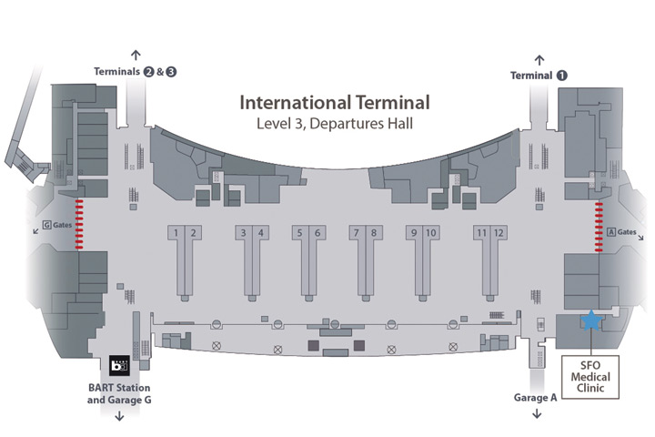 ▲舊金山國際機場疫苗施打接種位置圖。　圖：加州旅遊局／提供