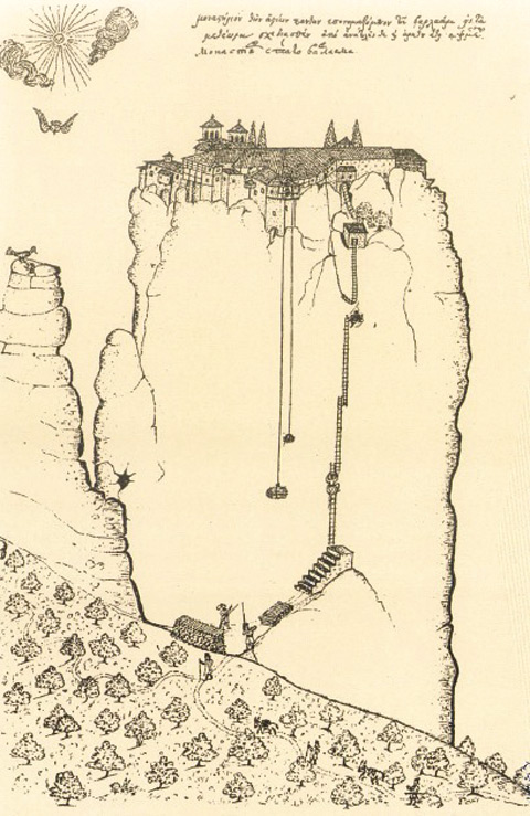 ▲紀錄獨立岩石山頂上修道院的繪稿。　圖：吉光旅遊／提供