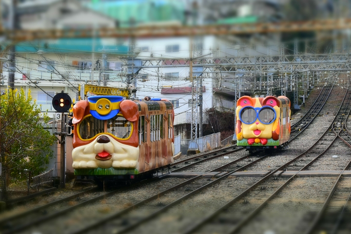 「生駒山登山鐵道」造型列車超吸睛，車廂內裝潢與音樂也各有特色。　圖：ジョーナカさん／來源