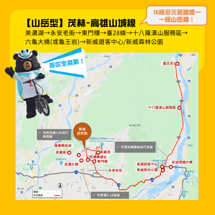 ▲16條多元路線「茂林－高雄山城線」騎乘路徑。　圖：茂林國家風景區管理處／提供