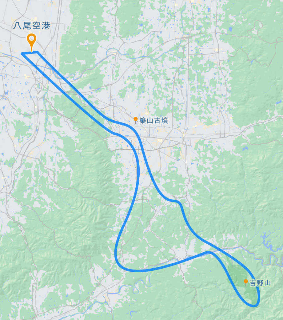 ▲ 50分鐘航程的吉野櫻鑑賞路線。　圖：株式會社AirX／提供