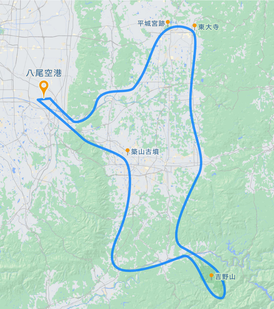 ▲ 80分鐘航程的吉野櫻・奈良滿喫路線。　圖：株式會社AirX/提供