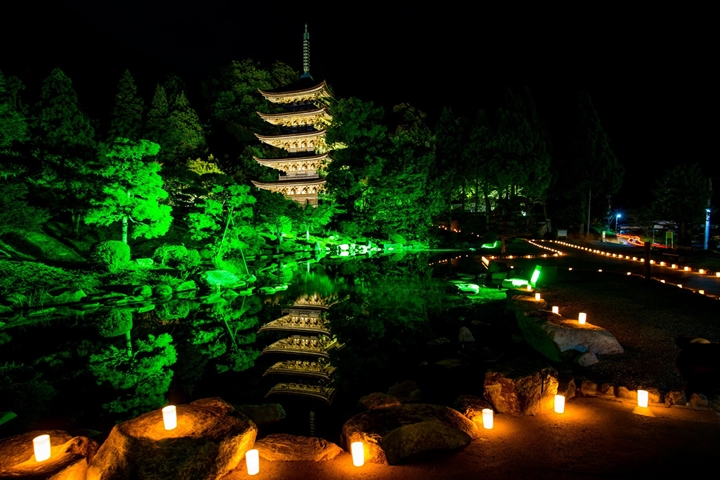 夜間點燈的「琉璃光寺五重塔」散發魔幻氛圍，有機會捕捉水中倒影更是一絕！　圖：山口県／來源