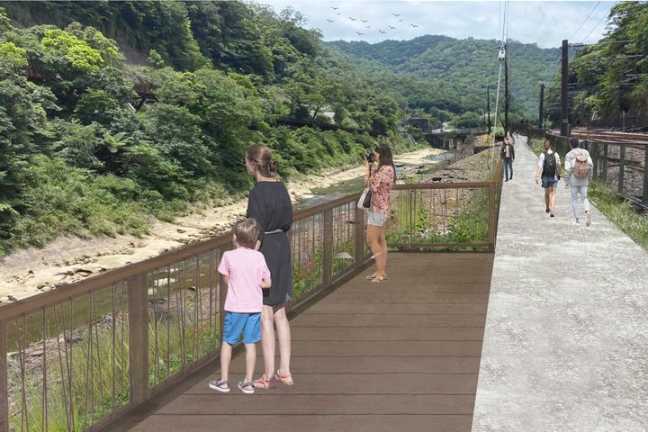 三貂嶺走讀廊道觀景平台模擬圖。　圖：新北市政府觀光旅遊局／提供