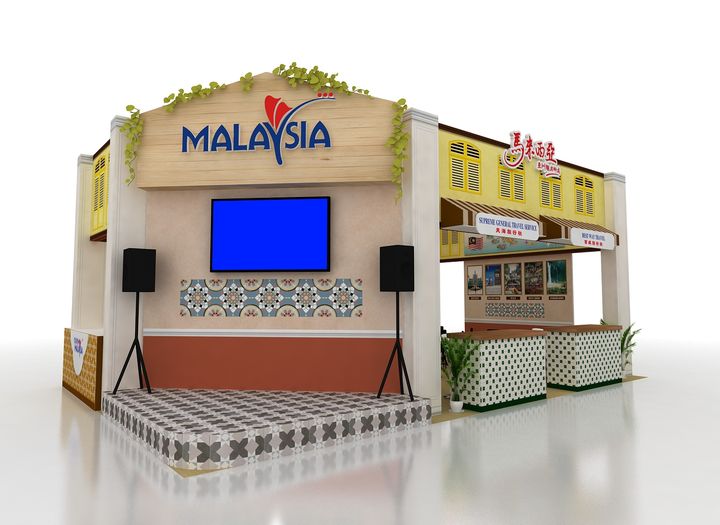 ▲傳統茶餐室承襲色彩斑斕繽紛的峇峇娘惹元素，成為今年度馬來西亞展館設計概念來源。　圖：馬來西亞觀光局／提供