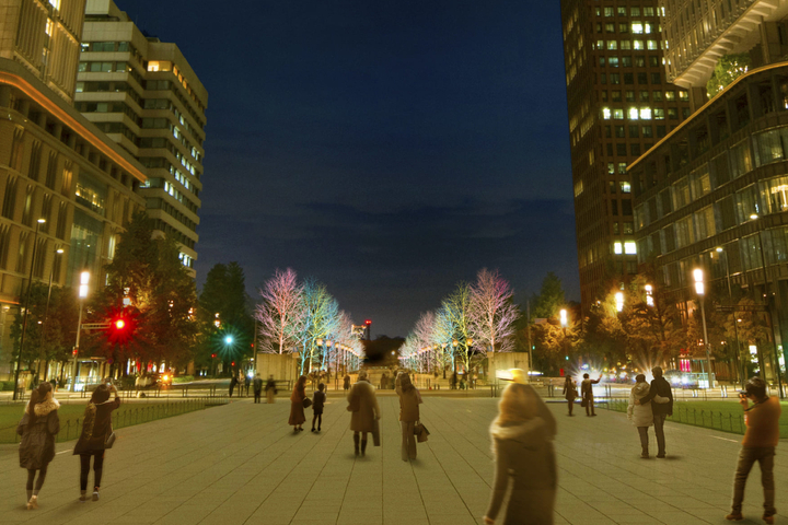 ▲從東京車站丸之內中央廣場往行幸大道看過去的點燈視覺。　圖：東日本旅客鐵道株式會社／提供