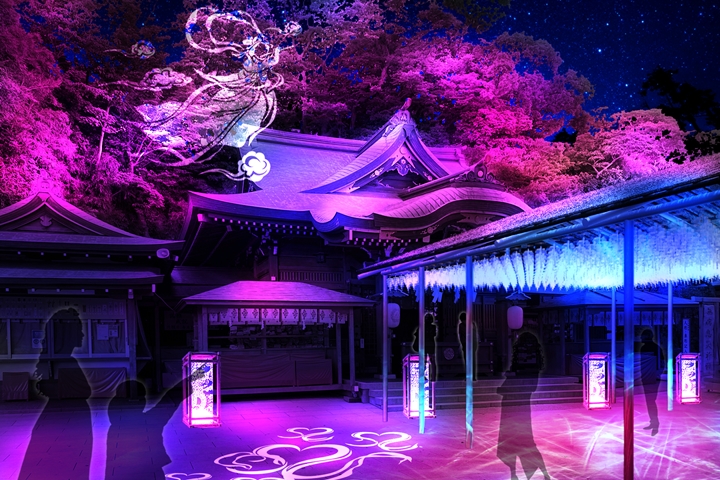 ▲「邊津宮」的夜間點燈營造粉嫩世界，還有機會看到天女空中飛舞身姿。　圖：VELVETA DESIGN／來源