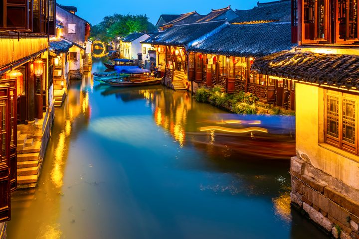 江蘇周庄古鎮美麗夜景。　圖：shutterstock／來源 