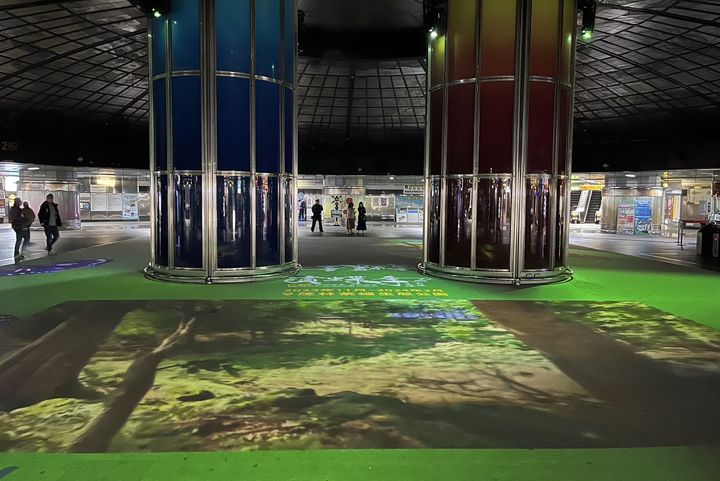 紫斑蝶光雕投影秀在高雄捷運中央公園站、美麗島站登場。　圖：茂林國家風景區管理處／提供 