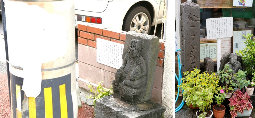 ▲左圖為電柱影惠比須。右圖為道路指示惠比須，石碑上果然標示著方向。　圖：元氣佐賀／提供