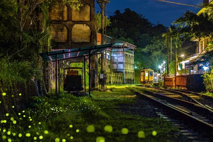 在平溪線走訪螢光閃閃路上，在體驗賞螢生態之旅同時，還可認識礦業文化，也像是走進夢幻的動畫場景。　圖：嘻哈平溪／提供