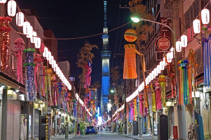 「東京下町七夕祭」藉由七夕街道兩側的短冊許願，祈求來年的感情順利發展。　圖：樂天旅遊／提供