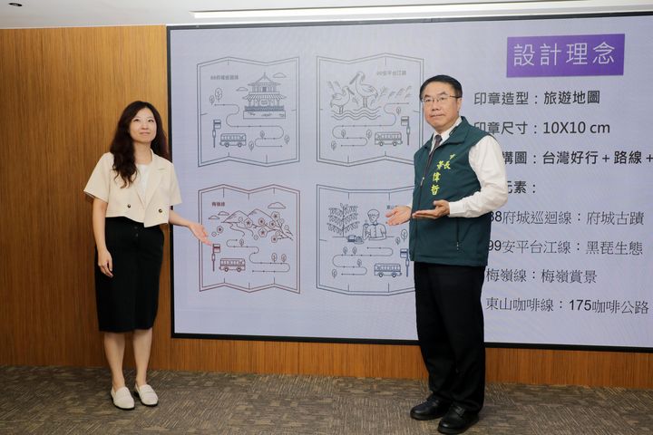 ▲觀旅局特邀請入圍葛來美獎專輯包裝設計師鄭星慧，設計四款紀念印章於車輛上。　圖：臺南市政府新聞及國際關係處／提供