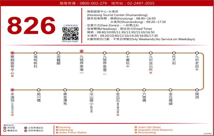▲826公車復駛 假日悠遊水金九最佳大眾運輸之選 。　圖：新北市政府交通局／提供