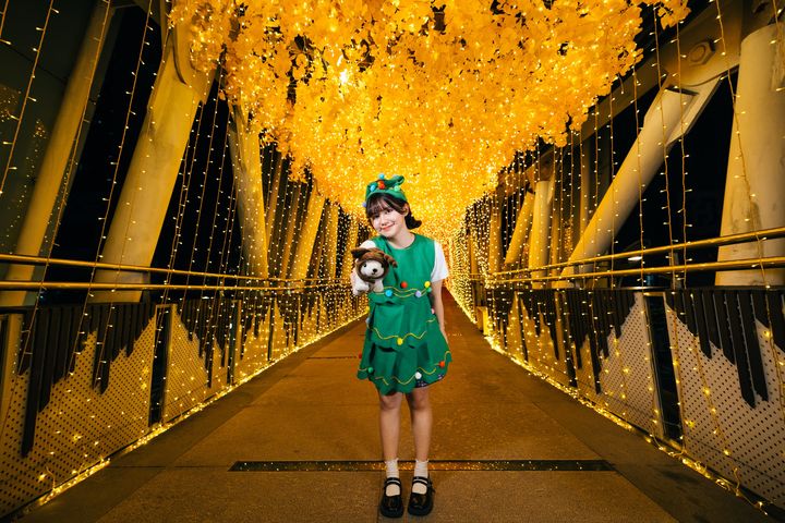 「魔幻杏運星」以銀杏造型結合璀璨漸變的暖黃燈飾，營造溫暖祝福的節慶氛圍。　圖：新北市政府觀光旅遊局／提供