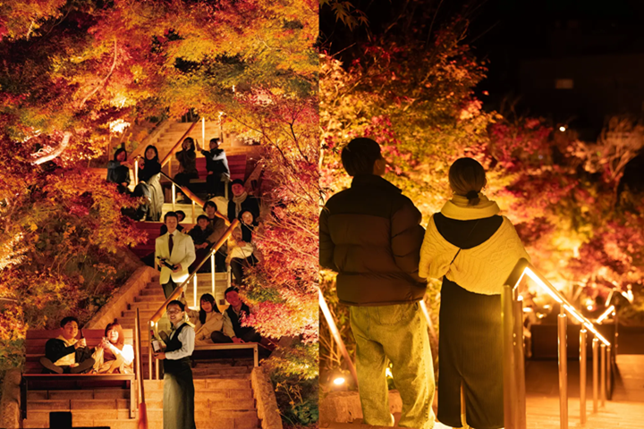位於音信川旁的紅葉階梯，為溫泉鄉增添浪漫氣氛。　圖：長門湯本溫泉／提供