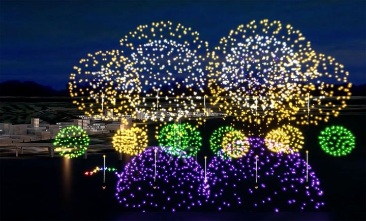 ▲跨河煙火煙火秀海上首創「雙尺玉天空齊發」模擬照片。　圖：新北市政府高灘地工程管理處／提供
