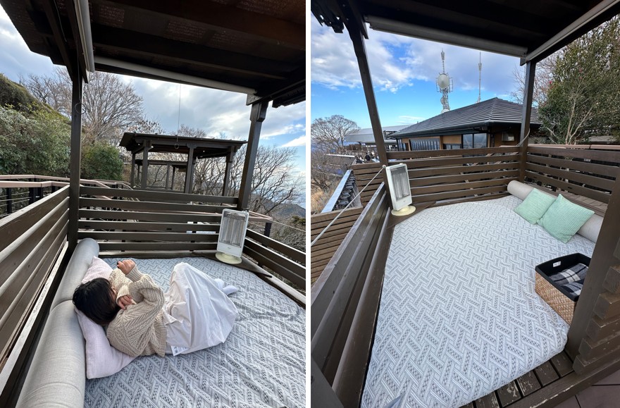 ▲在葛城茶寮旁的VIP級私房賞景涼亭(PRIVATE GAZEBO)，可以躺著看富士山，無限愜意。　記者-蔡雅雯／攝影