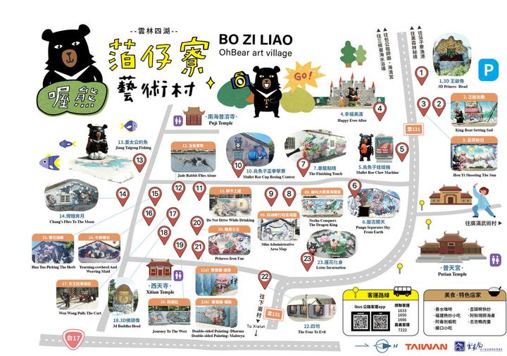 ▲喔熊藝術村導覽圖。　圖：交通部觀光署雲嘉南濱海國家風景區管理處／提供