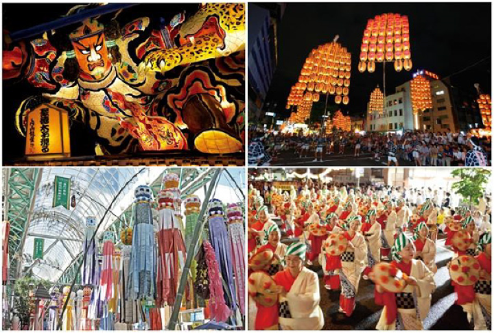  ▲從左上到右下分別是青森睡魔祭、秋田竿燈祭、仙台七夕祭、山形花笠祭　圖：株式会社 阪急交通社／提供
