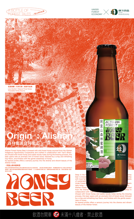 ▲阿里山森林蜜啤酒以特富野生產森林蜜為主要原料，蜜香四溢。【※ 禁止酒駕；飲酒過量，害人害己。】　圖：林業及自然保育署 ／提供