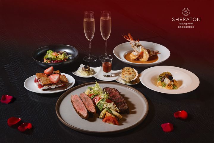 ▲台東桂田喜來登酒店推出七夕情人節限定套餐，以龍蝦、牛排等頂級食材搭配香檳與精緻甜點，為戀人打造視覺與味覺的浪漫饗宴。　圖：台東桂田喜來登酒店／提供