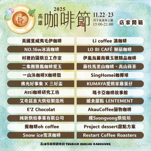 ▲「高雄咖啡節」集結眾多東九區咖啡店家。 圖:高雄市政府觀光局/提供