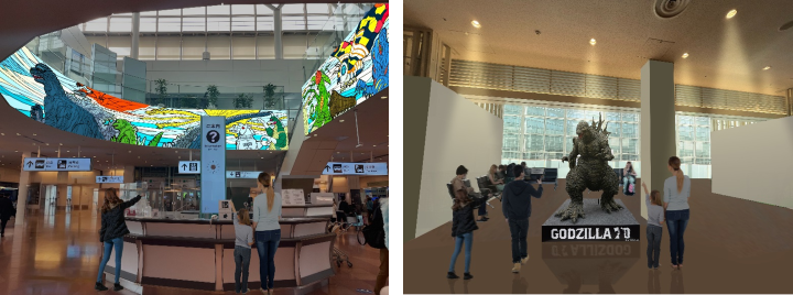 ▲羽田機場2樓到達大廳將配合哥吉拉主題。 圖:東寶TM & © TOHO CO., LTD./提供