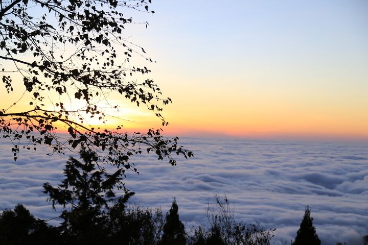 ▲入住阿里山賓館房客獨享7樓景觀平台夕陽餘暉、磅礡雲海流瀑圖。　圖：阿里山賓館／提供