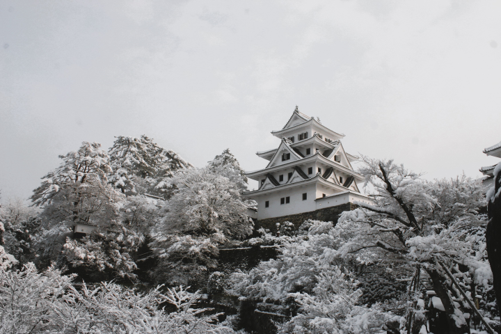 郡上八幡城冬季雪景。　圖：向日遊／提供