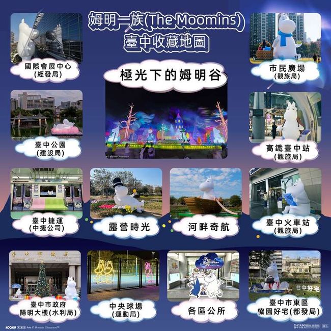 ▲依照《姆明一族台中收藏地圖》選五處氣偶或視覺看板拍照打卡！　圖：台中市政府觀光旅遊局／提供