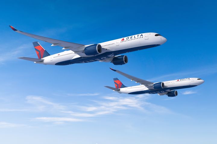 達美航空宣布追加訂購31架空中巴士新世代廣體客機（ A350-900與 A330-900示意圖）。　圖：達美航空／提供 