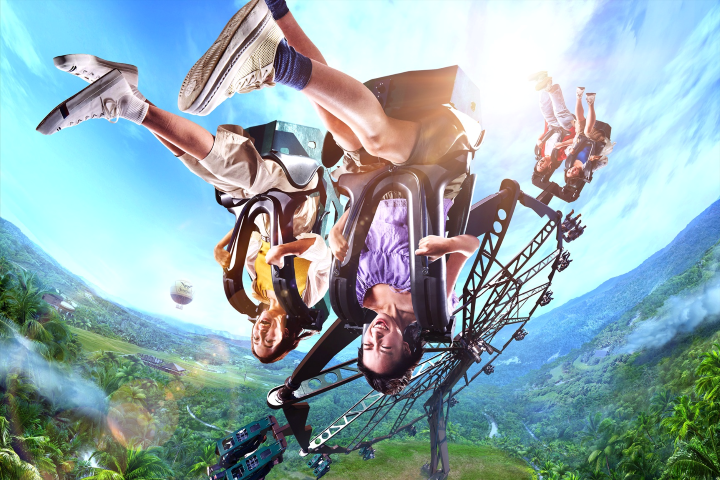  ▲全新設施主打旋轉與倒轉視角，讓遊客在森林與天空之間穿梭，感受強烈速度感與視覺衝擊。　圖：Japan Entertainment／提供