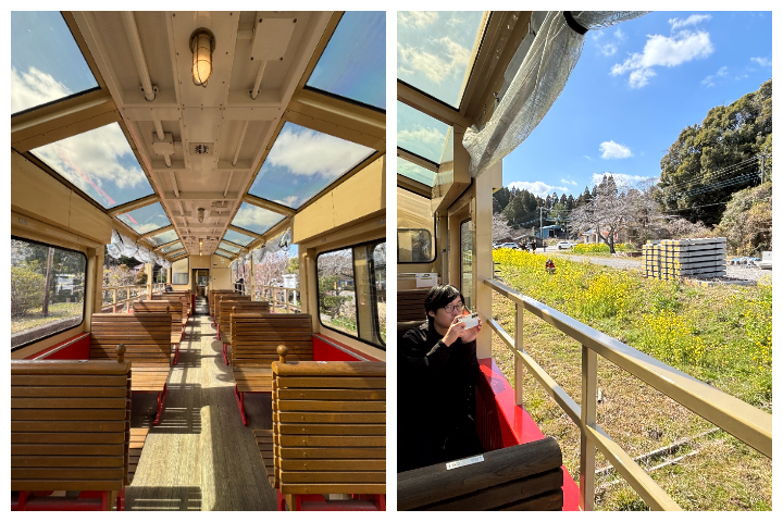  ▲「房總里山小火車」採開放式車廂設計，沿途可近距離欣賞四季田園風光。　圖：向日遊／提供