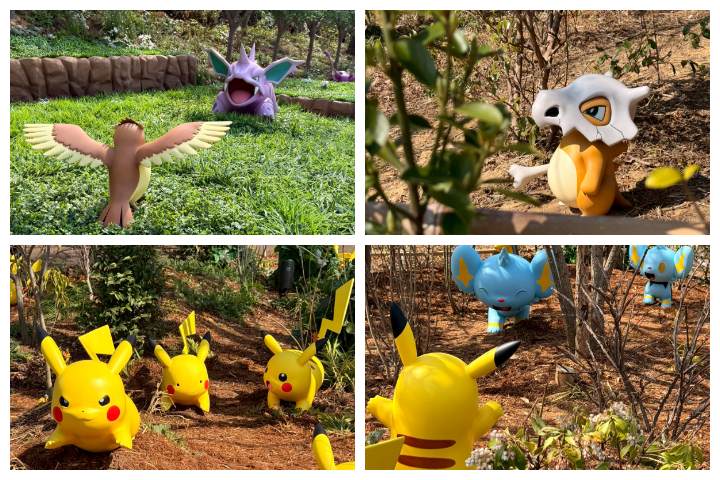  ▲寶可夢森林內可以看到各種寶可夢互動的情境，就像真的走進寶可夢世界一樣。　記者-游琮玄／攝影