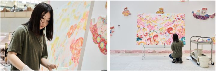 ▲六角彩子作品融合漫畫元素及抽象情感色彩。　圖：置地公司 （ Media OutReach Newswire）／提供