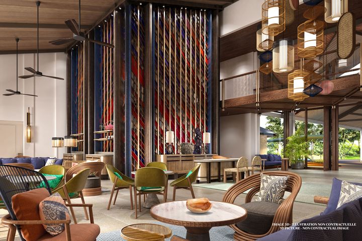 ▲度假村座落於自然綠意之中，建築設計靈感源自當地原住民長屋。　圖：Club Med／提供