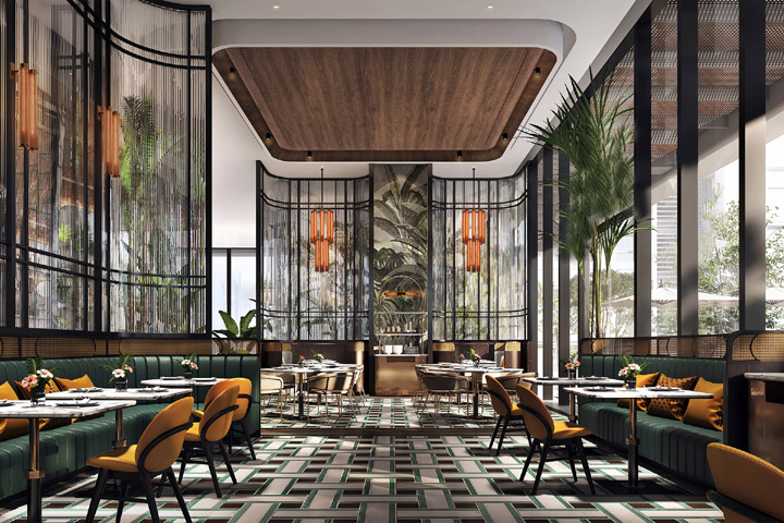 ▲全日餐廳「花漾 BELLE ÉPOQUE BRASSERIE」以亞熱帶花園為靈感，延續「 Belle Époque 美好年代」所象徵的愉悅與優雅，讓感官與節奏在此舒展。　圖：台北板橋馥華艾美酒店／提供