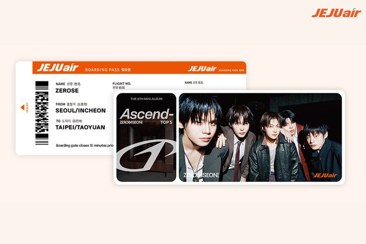 ▲於仁川機場臨櫃辦理國際航線登機手續的旅客，可獲得印有ZEROBASEONE成員肖像的限量版登機證。　圖：濟州航空／提供