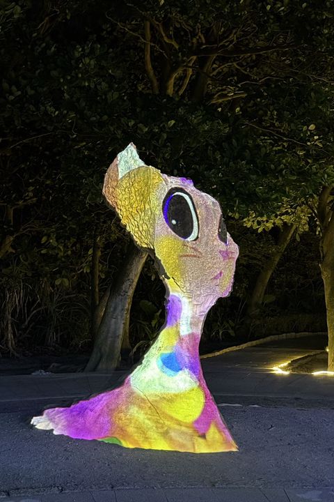 ▲沉浸式「夜間地景美術館」，透過燈區連結最具代表性的「女王頭」與新世代地標「俏皮公主」，展開跨時空跨世代對話。　圖：北觀處／提供