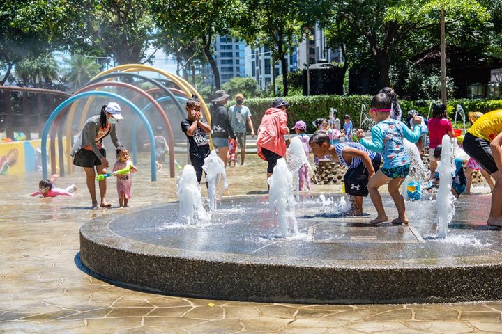 ▲「塭仔底濕地公園」戲水池好消暑、好清涼。　圖：新北市政府高灘地工程管理處／提供