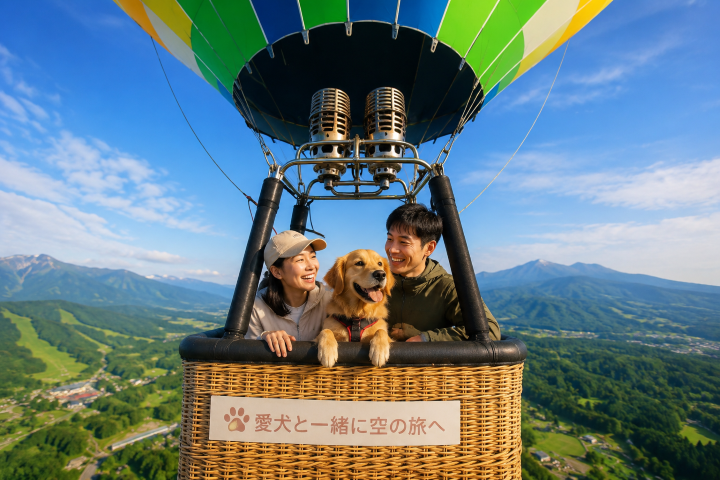 和愛犬一起搭乘熱氣球飛上天空。　圖：斑尾 HOSPITALITY／提供