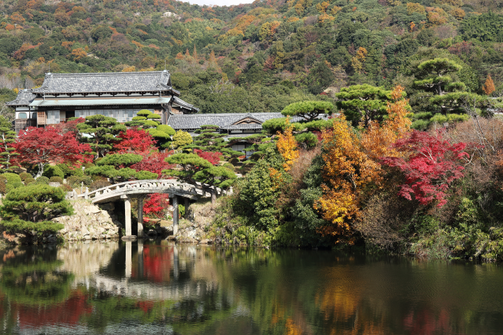 ▲「毛利氏庭園」的池泉迴遊式造景與層次豐富的紅葉。　圖：山口縣觀光聯盟／提供