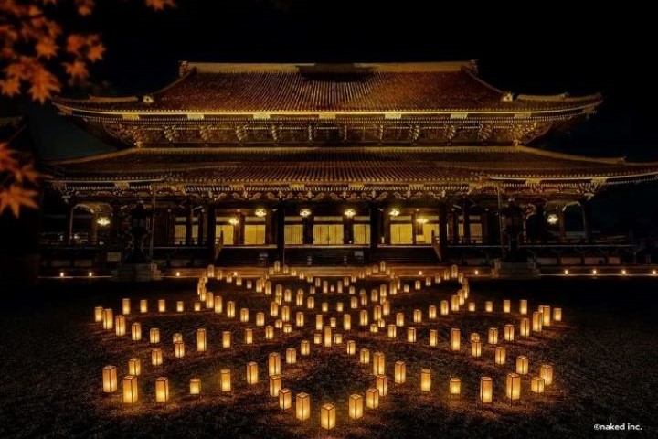 ▲璀璨的光之蓮花位於「東本願寺」內的「御影堂」前。　圖：JTB コミュニケーションデザイン／提供