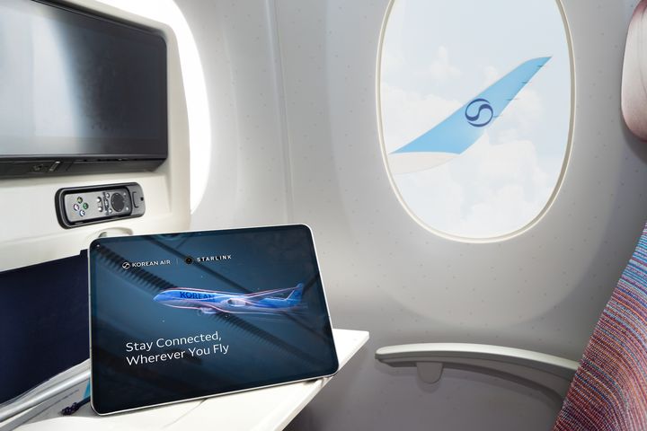 大韓航空啟用「Starlink」衛星網路，打造高速機上Wi-Fi體驗。　圖：大韓航空／提供